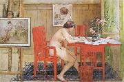 Carl Larsson Model,Writing picture-Postals oil on canvas
